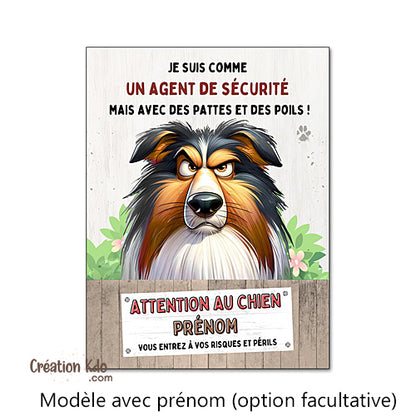 Plaque Colley Attention au chien humour Agent de sécurité panneau portail drôle