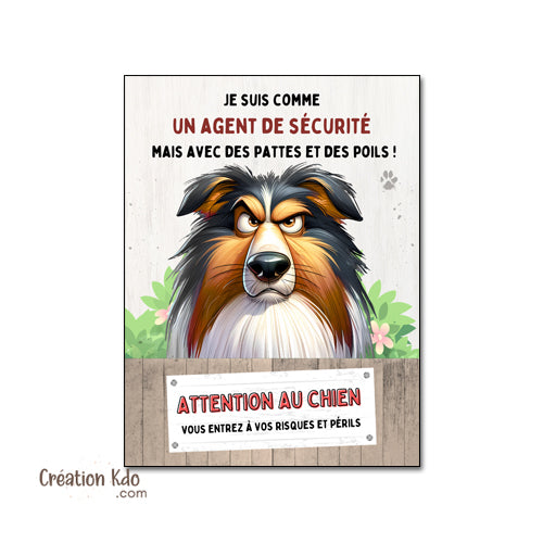 Plaque Colley Attention au chien humour Agent de sécurité panneau portail drôle