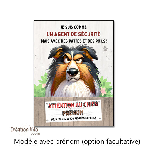 Plaque Colley Attention au chien humour Agent de sécurité panneau portail drôle je monte la garde