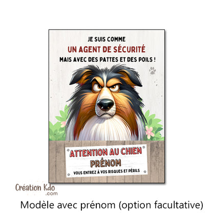 Plaque Colley Attention au chien humour Agent de sécurité panneau portail drôle je monte la garde