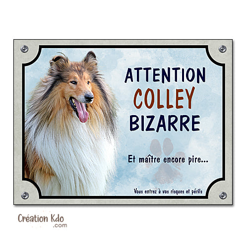 Plaque Colley bizarre Attention au chien humour panneau portail drôle pelage zibeline