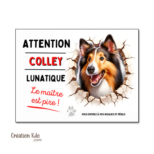Plaque Colley Panneau humour chien lunatique le maître est pire