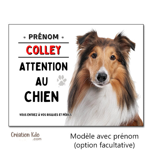 Plaque Colley Attention au chien Panneau portail pelage zibeline fauve
