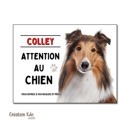 Plaque Colley Attention au chien Panneau portail pelage zibeline fauve monte la garde