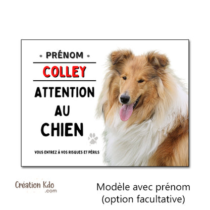 Plaque colley attention au chien panneau portail monte la garde à personnaliser
