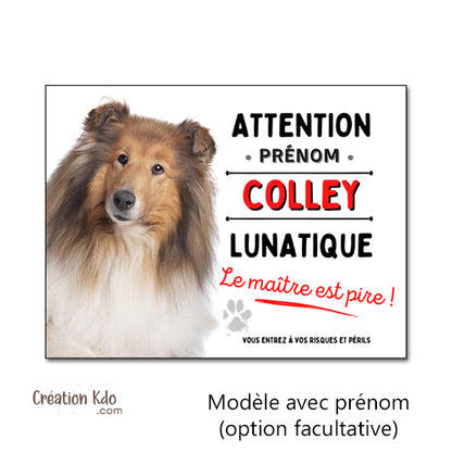Plaque Colley Panneau humour chien lunatique pancarte de portail aluminium