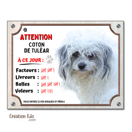 plaque attention au chien coton de tuléar panneau monte la garde