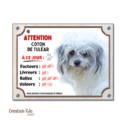plaque attention au chien coton de tuléar panneau monte la garde
