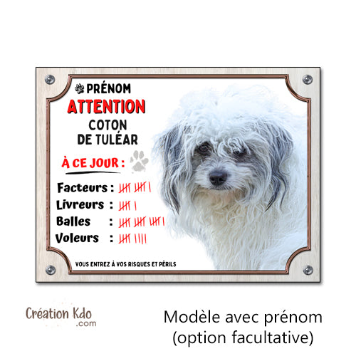 plaque attention au chien coton de tuléar panneau monte la garde personnalisé