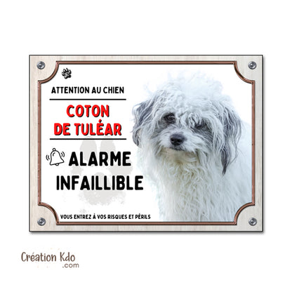 plaque humour attention au chien coton de tuléar panneau monte la garde