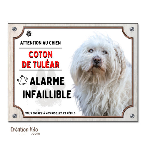 plaque attention au chien coton de tuléar panneau monte la garde