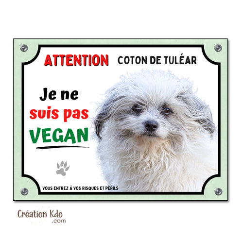 plaque humour coton de tuléar panneau attention au chien vegan je monte la garde