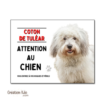 Plaque Attention au Chien Coton de Tuléar panneau