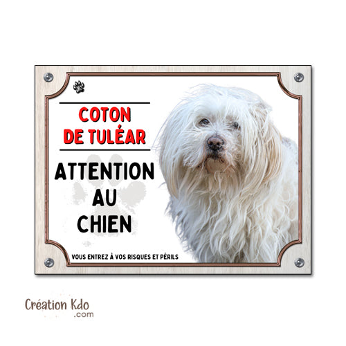 Plaque Coton de Tuléar Attention au Chien classique Panneau portail