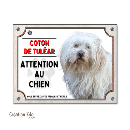 Plaque Coton de Tuléar Attention au Chien classique Panneau portail