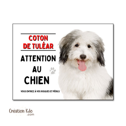 Plaque Attention au Chien Coton de Tuléar Panneau portail je monte la garde