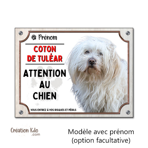Plaque Coton de Tuléar Attention au Chien classique Panneau portail