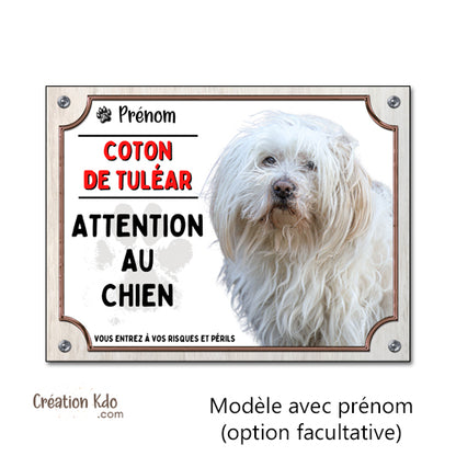 Plaque Coton de Tuléar Attention au Chien classique Panneau portail