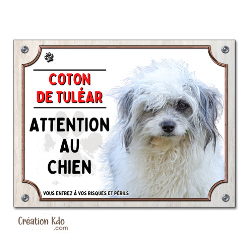 plaque attention au chien coton de tuléar panneau monte la garde