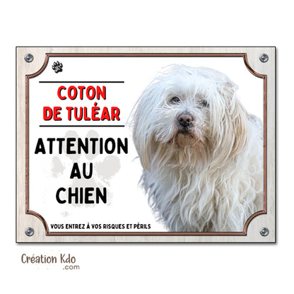 plaque attention au chien coton de tuléar panneau monte la garde personnalisable