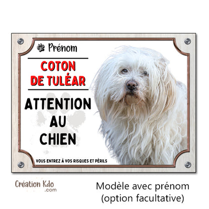 plaque attention au chien coton de tuléar panneau en aluminium monte la garde