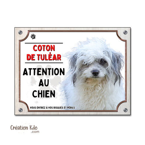 plaque attention au chien coton de tuléar panneau monte la garde