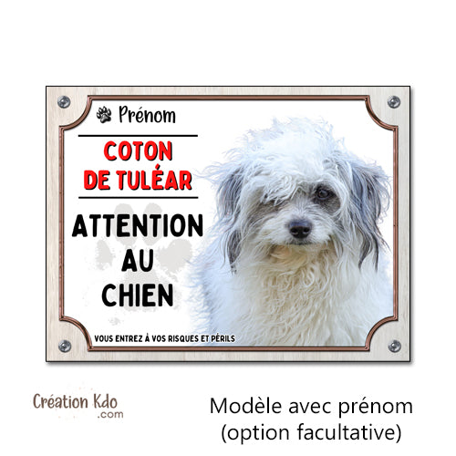 plaque attention au chien coton de tuléar panneau monte la garde avec prénom