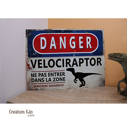 panneau danger dinosaure rétro area jurassic park plaque déco murale raptor vélociraptor