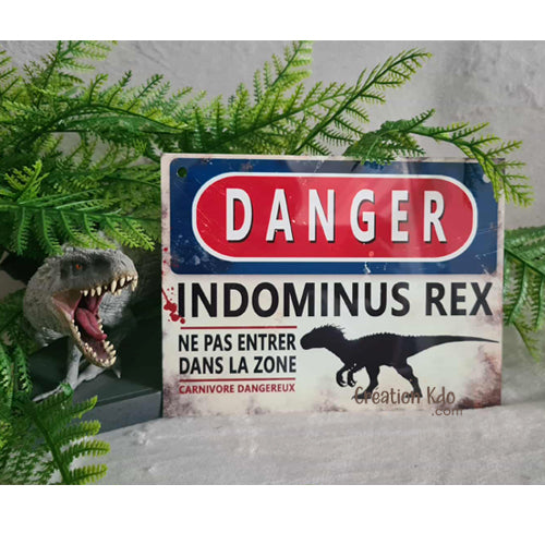 panneau danger dinosaure rétro area jurassic park plaque déco murale figurine indominus rex universal