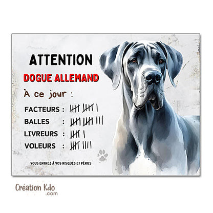 Plaque Dogue Allemand à ce jour Panneau humour chien portail