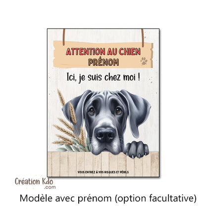 Plaque monte la garde Attention au chien Dogue Allemand Ici, je suis chez moi Panneau portail