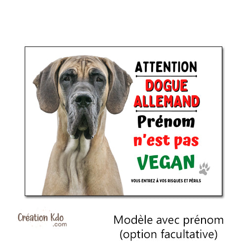 Plaque Dogue Allemand Je ne suis pas vegan Panneau humour attention au chien portail personnalisé