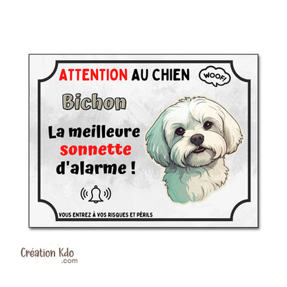 plaque humour bichon sonnette d'alarme panneau attention au chien