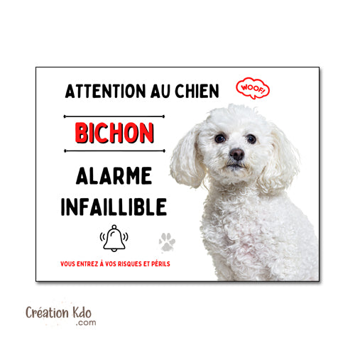 plaque humour bichon alarme panneau attention au chien je monte la garde