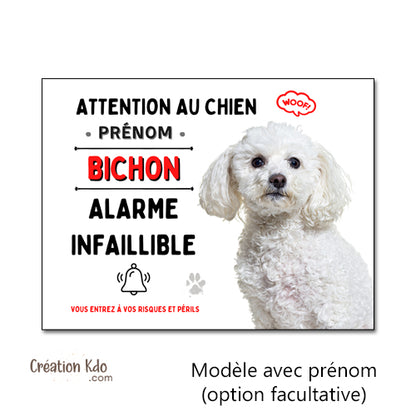 Plaque humour Attention au chien Bichon Alarme infaillible panneau portail