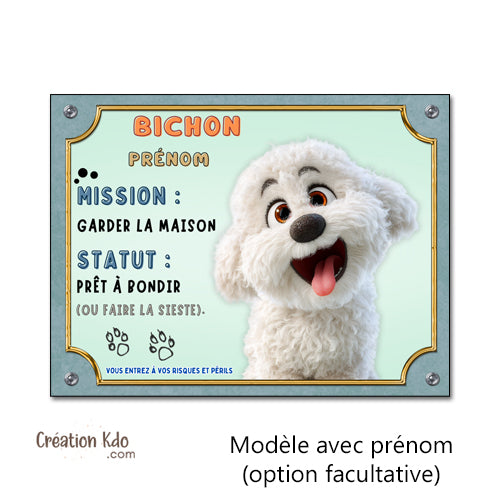 plaque bichon maltais panneau attention au chien pancarte je monte la garde
