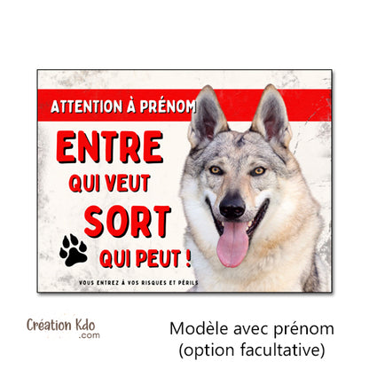 Plaque de Portail Attention au Chien-Loup Tchèque Personnalisé "Entre qui veut, sort qui peut !" photo prénom