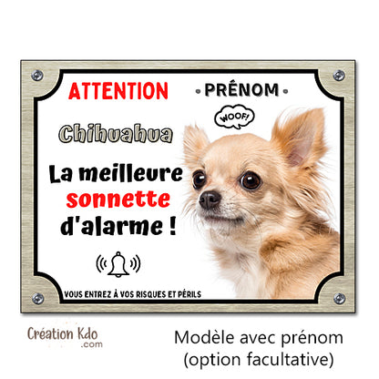 Plaque humour Chihuahua Attention au Chien la meilleure sonnette Panneau (pelage poils longs)