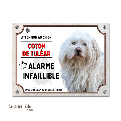plaque attention au chien coton de tuléar panneau monte la garde