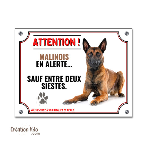 panneau malinois en alerte plaque chien monte la garde