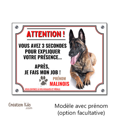 plaque humour malinois monte la garde attention au chien panneau portail