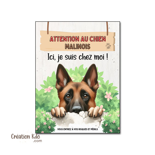 plaque personnalisée portail attention au chien malinois panneau monte la garde