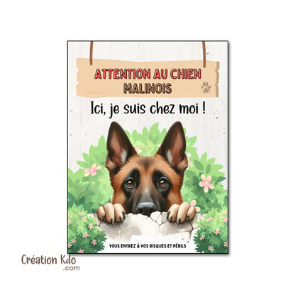 plaque personnalisée portail attention au chien malinois panneau monte la garde