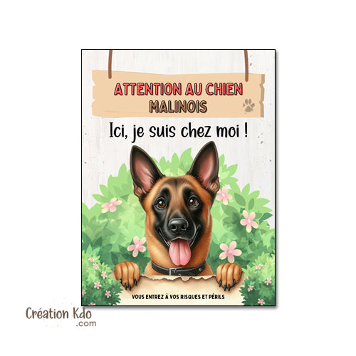 plaque personnalisée portail attention au chien malinois panneau monte la garde