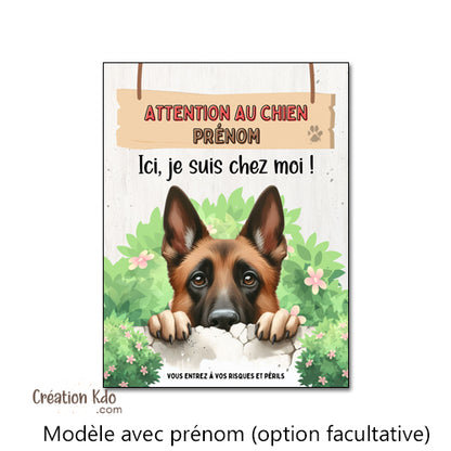plaque personnalisée portail attention au chien malinois panneau monte la garde
