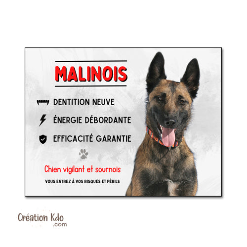 panneau malinois vigilant attention au chien berger belge plaque portail je monte la garde