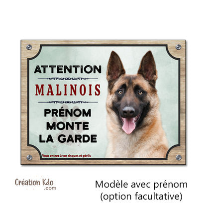plaque attention malinois monte la garde panneau chien portail berger belge pancarte à personnaliser prénom