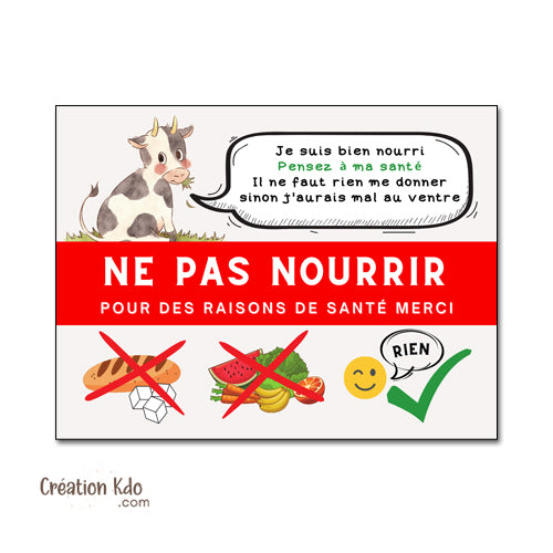 ne pas nourrir vache panneau animaux plaque je suis bien nourri