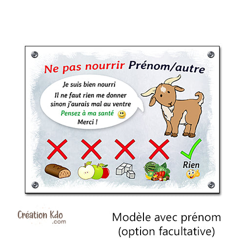 panneau ne pas nourrir chèvre plaque de box ne pas donner à manger aux animaux pancarte écurie prairie