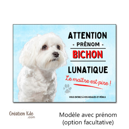 plaque bichon panneau attention au chien pancarte je monte la garde